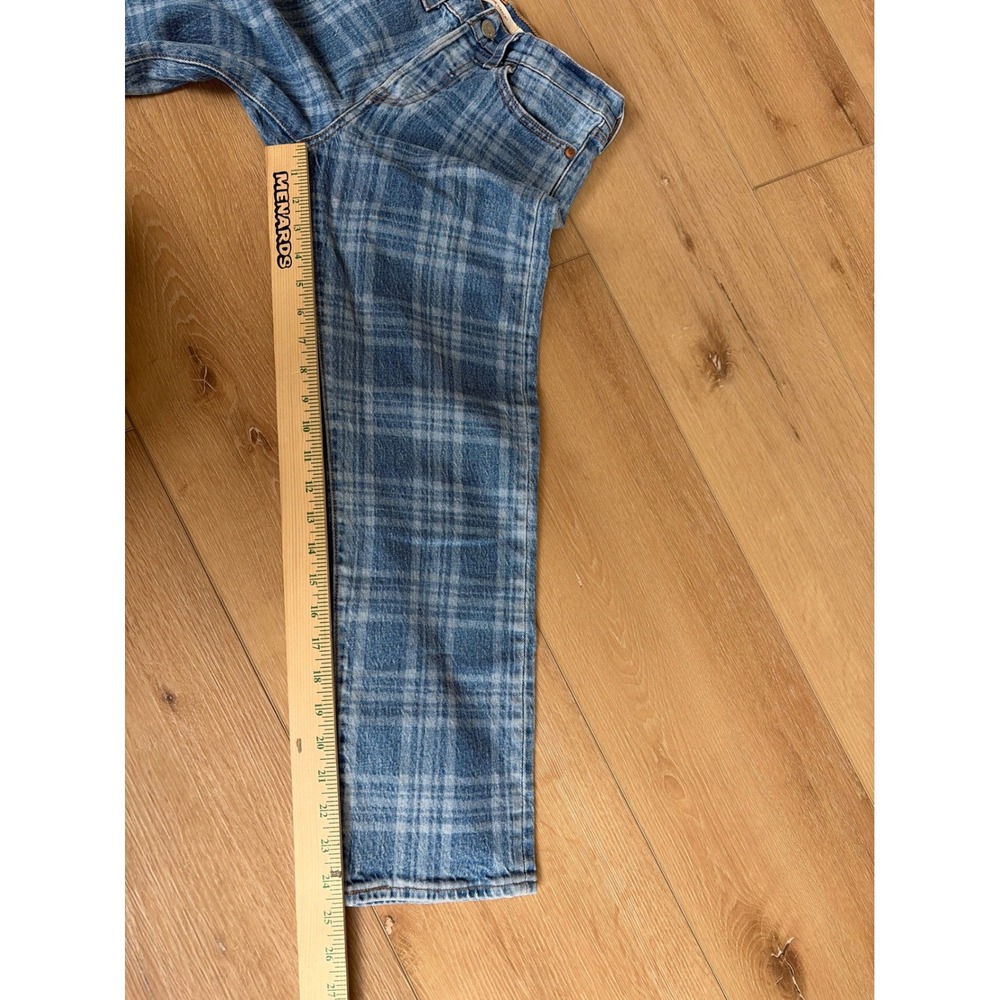 Levis Wedgie Straight Plaid Blue Denim Jeans High Rise Button Fly size 25 - Picture 6 of 10
